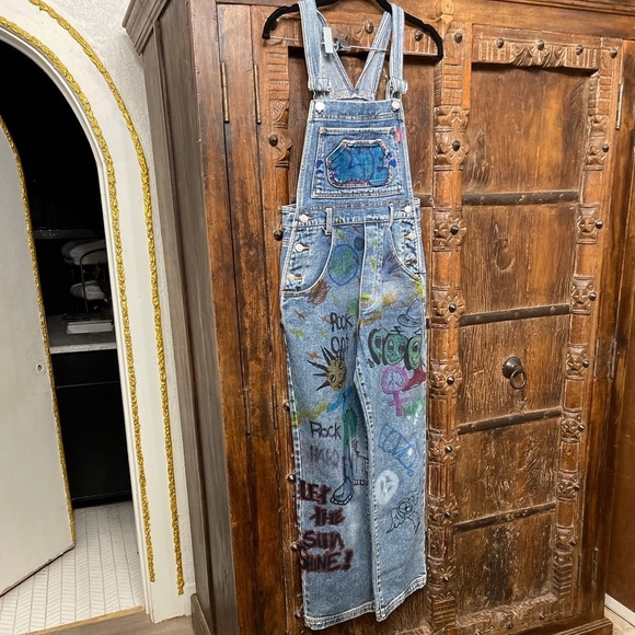 Esprit Pants - Vintage Esprit Hand-Painted Denim Overalls | 90s Graffiti Art Jeans | Size S
